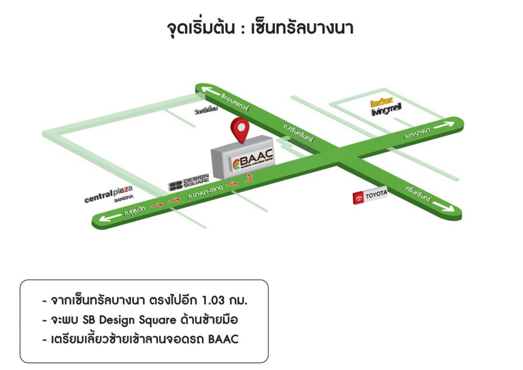 Map showing directions to BAAC Bang Na Branch near Central Bangna