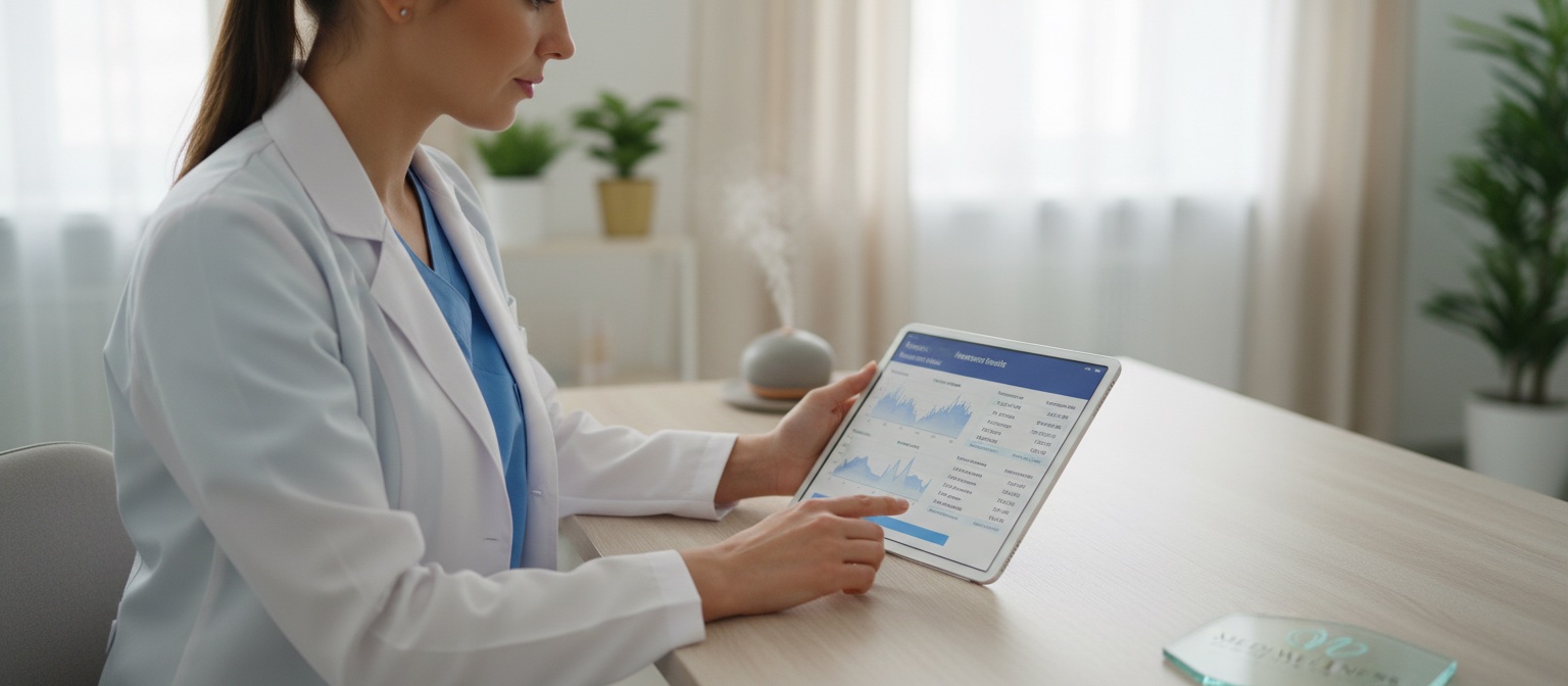 Doctor reviewing hormone test charts on a tablet
